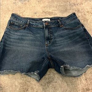 LOFT Medium-Dark Wash Midrise Jean Shorts with Frayed Hem. Size 10/30.